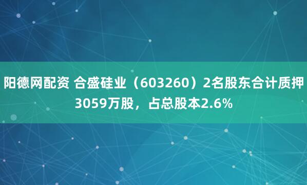 阳德网配资 合盛硅业(603260)2名股东合计质押3059万股,占总股本2.6%